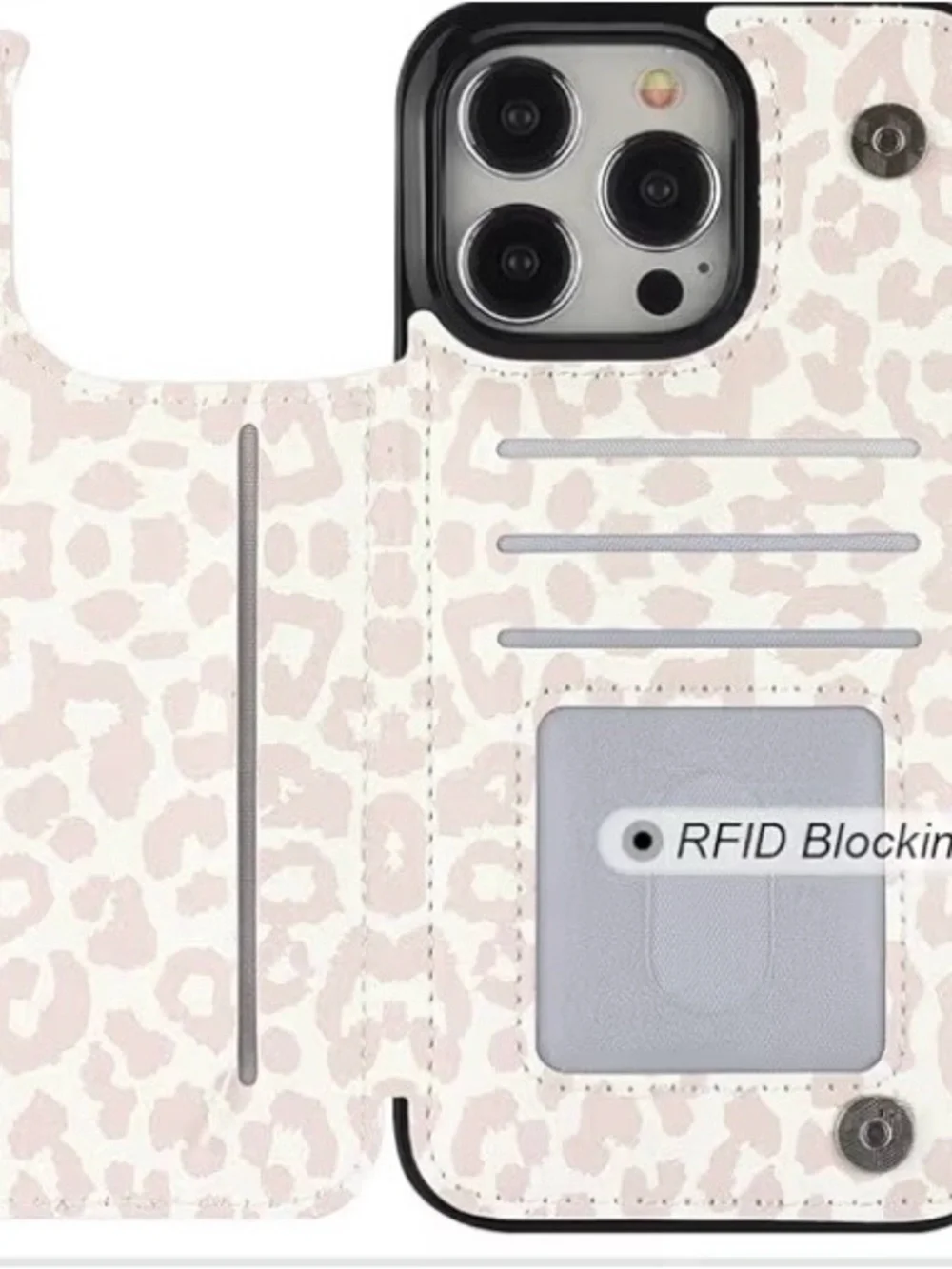 EEUC Premium White Leopard Print Wallet Phone Case with Card Slots